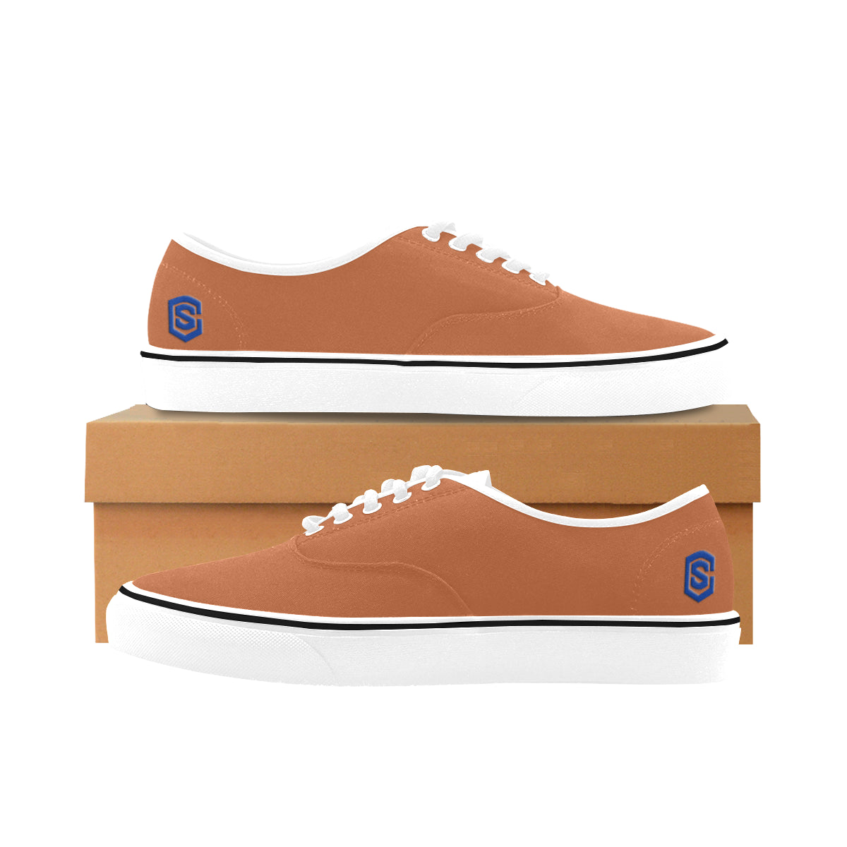blue logo Classic Women's Canvas Low Top Shoes (Model E001-4)
