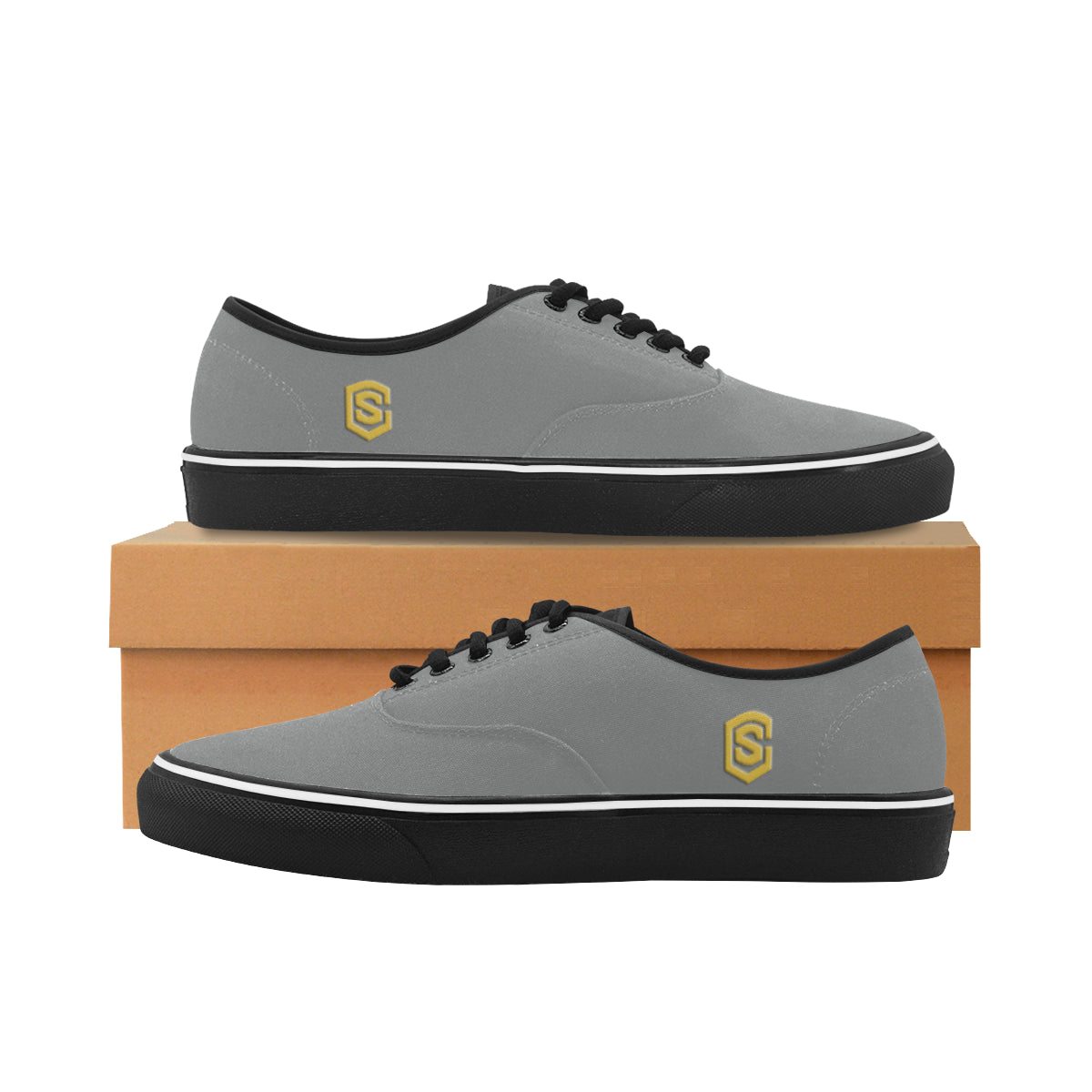 gold logo Classic Men's Canvas Low Top Shoes/Large (Model E001-4)