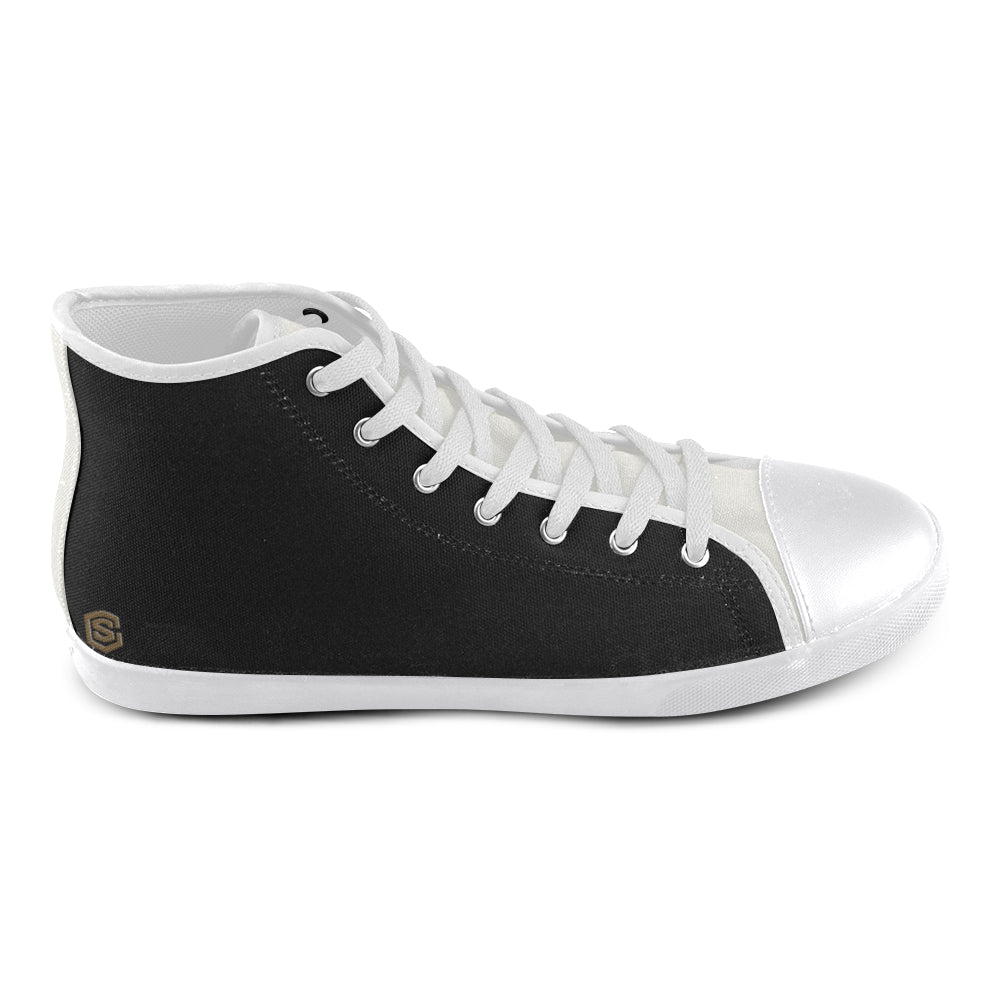 BLACK CANVAS KID SHOES brown logo High Top Canvas Kid's Shoes (Model 002)
