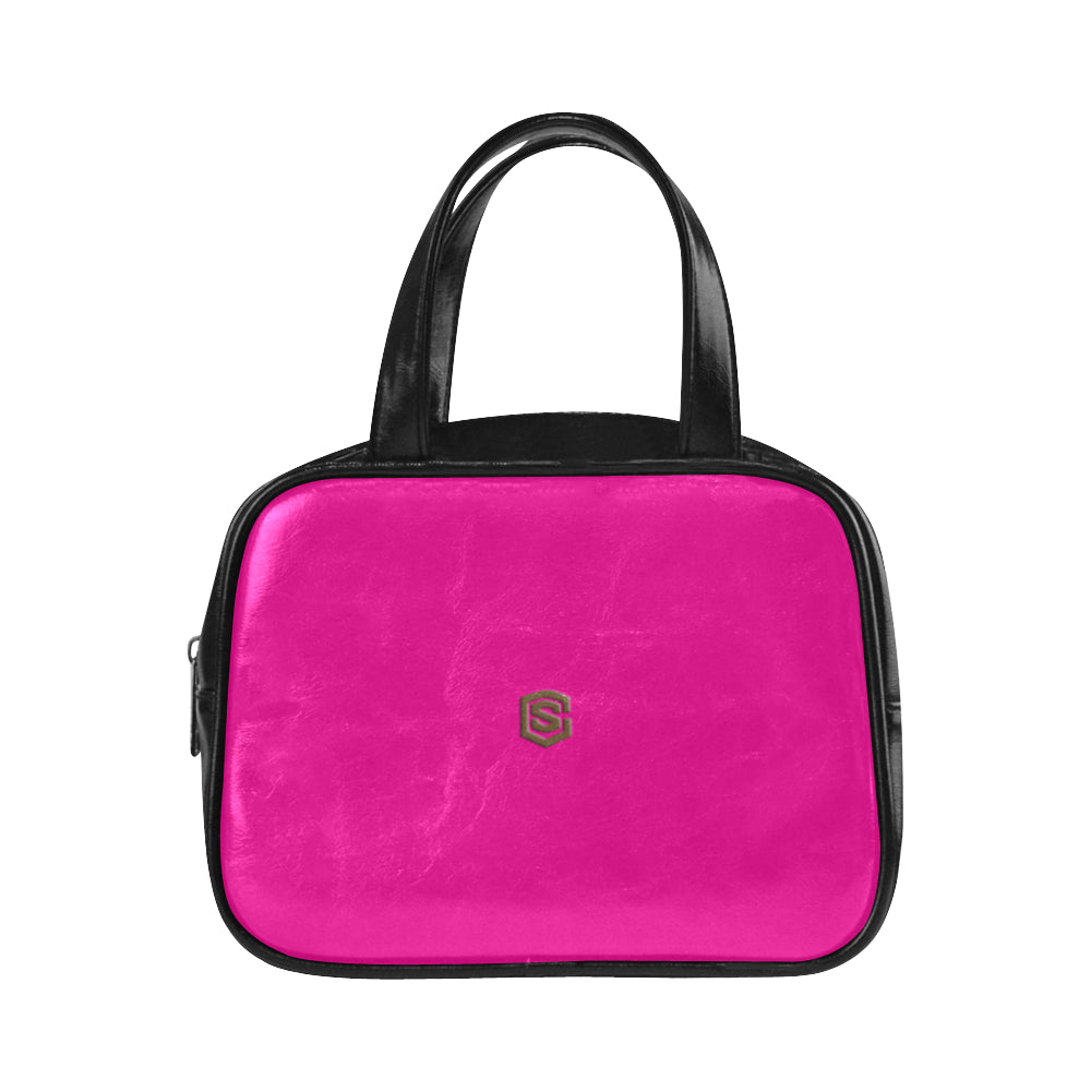 PURPLE LEATHER TOP HANDLE HANDBAG brown logo Leather Top Handle Handbag (Model 1662)