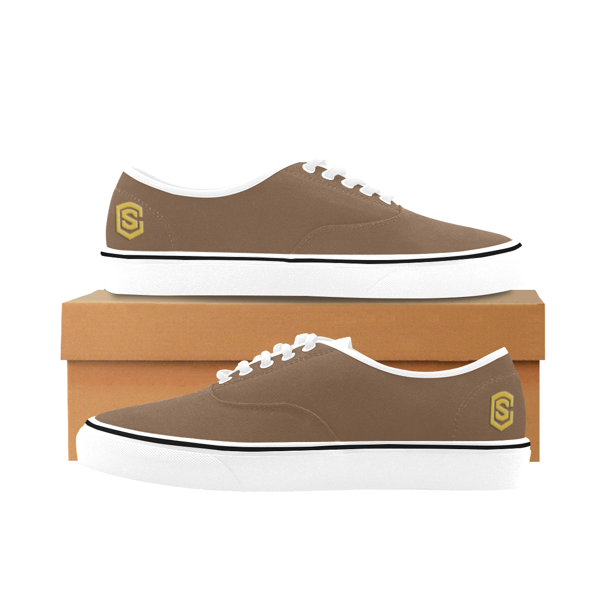 gold logo Classic Women's Canvas Low Top Shoes (Model E001-4)
