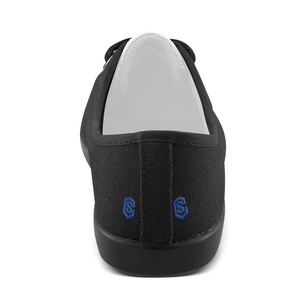 BLACK CANVAS KID SHOES blue logo Canvas Kid's Shoes (Model 016)
