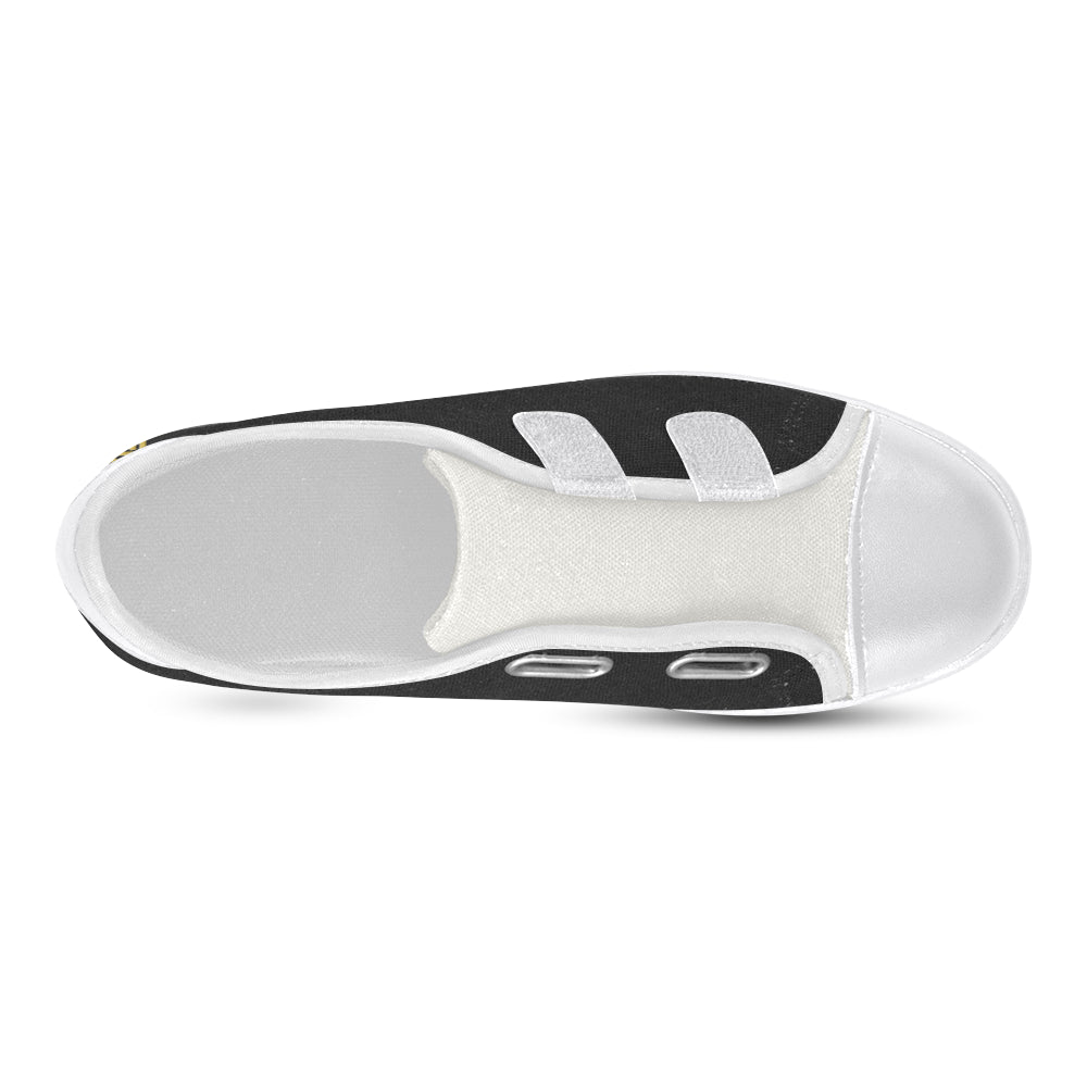 BLACK CANVAS KID SHOES gold logo Velcro Canvas Kid's Shoes (Model 008)