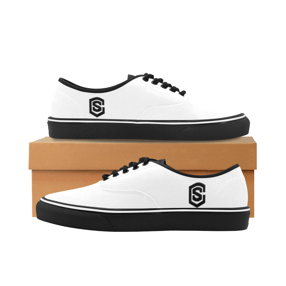 black logo Classic Men's Canvas Low Top Shoes/Large (Model E001-4)