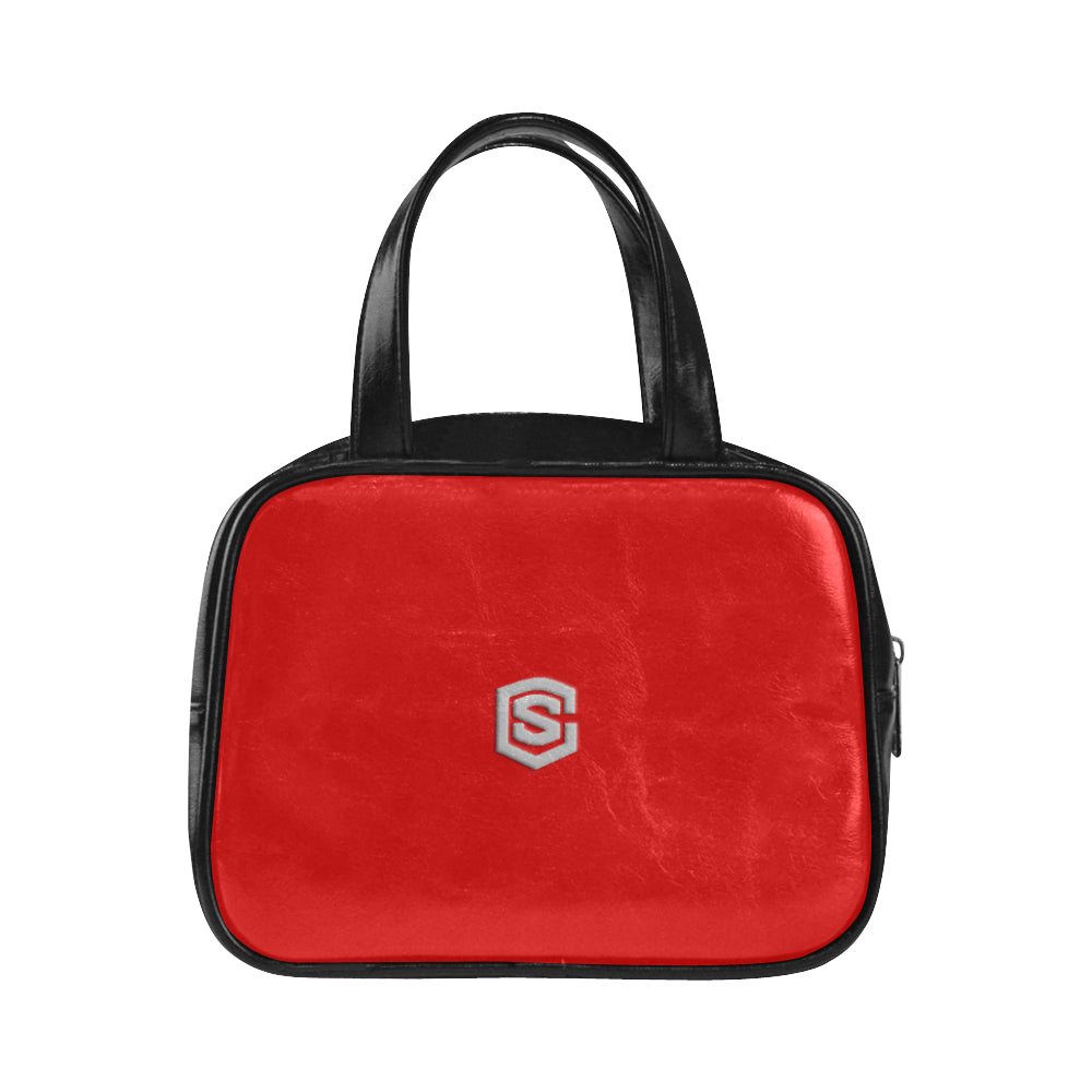 RED LEATHER TOP HANDLE HANDBAG silver logo Leather Top Handle Handbag (Model 1662)