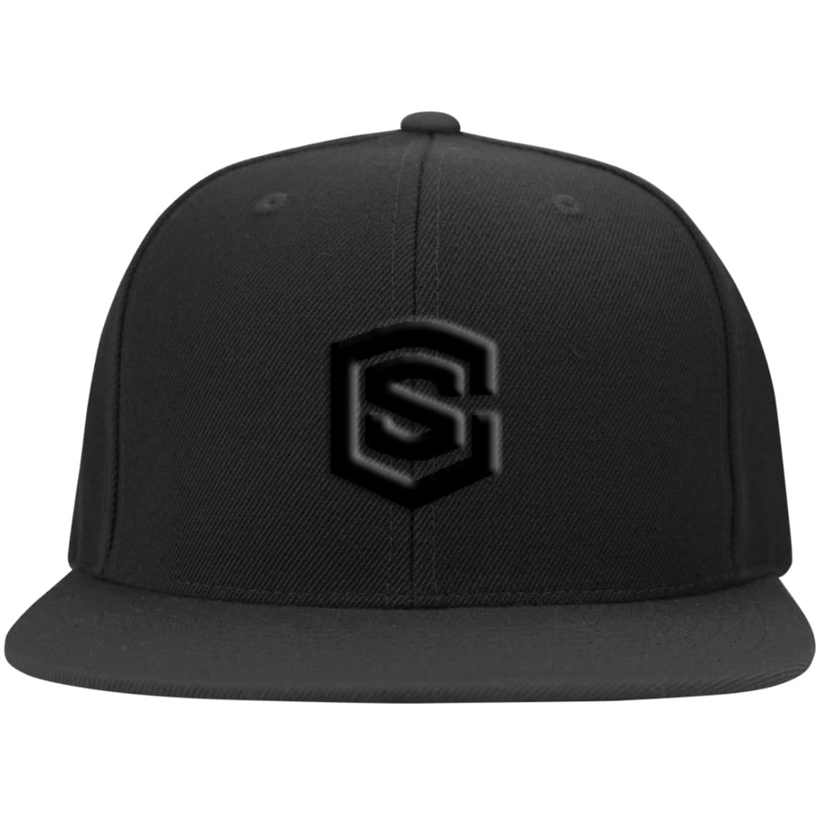 black (2) 6297F Flat Bill Twill Flexfit Cap