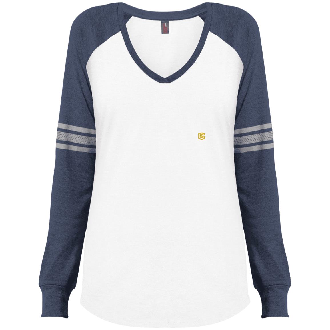 Illustrator Gold Logo DM477 Ladies' Game LS V-Neck T-Shirt