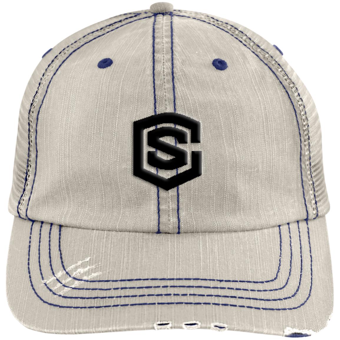 black (2) 6990 Distressed Unstructured Trucker Cap