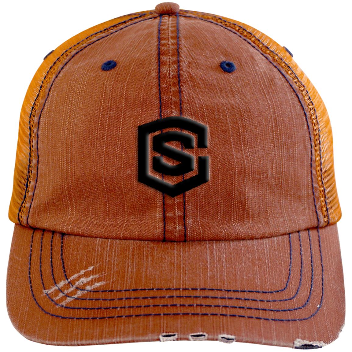black (2) 6990 Distressed Unstructured Trucker Cap