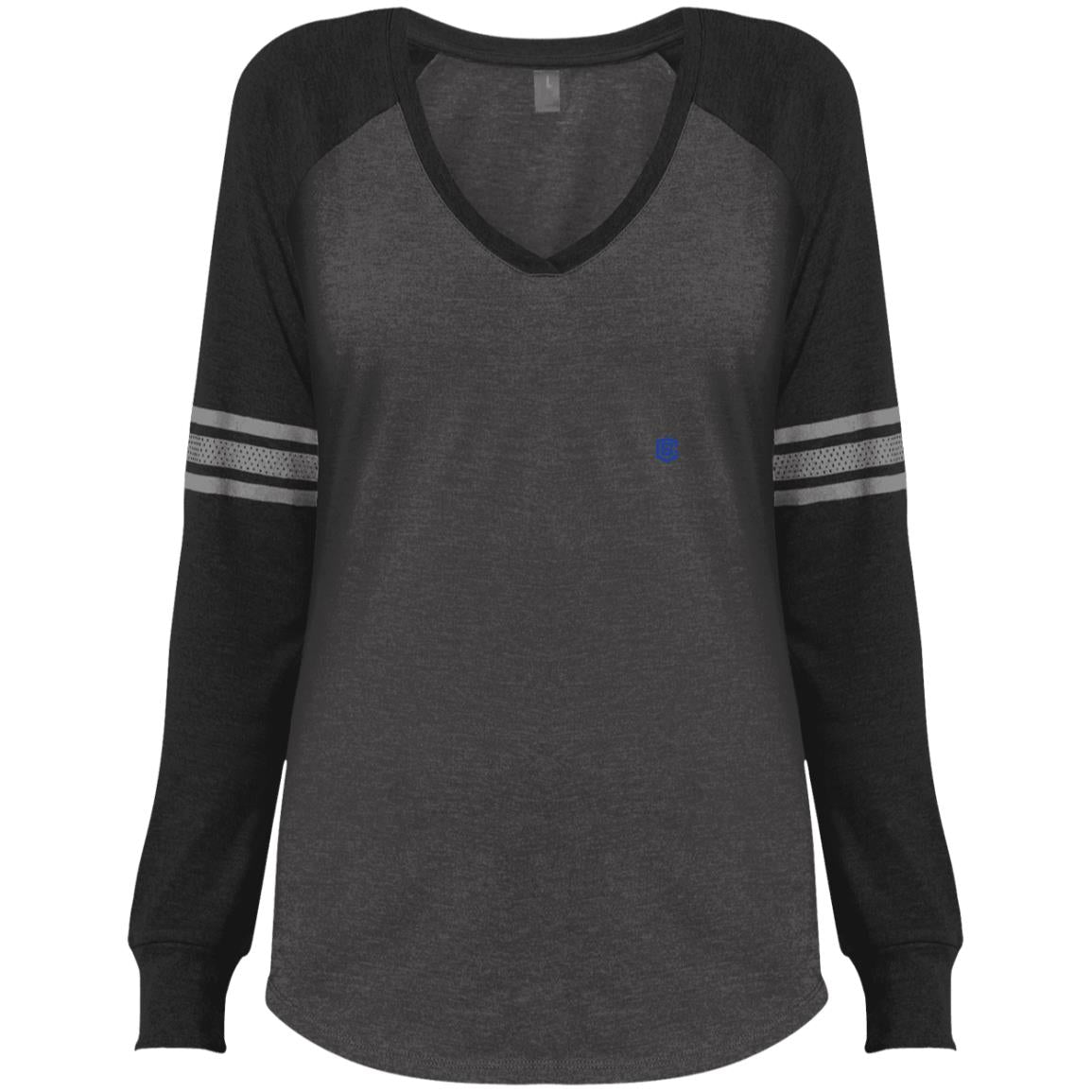 Illustrator Blue Logo DM477 Ladies' Game LS V-Neck T-Shirt