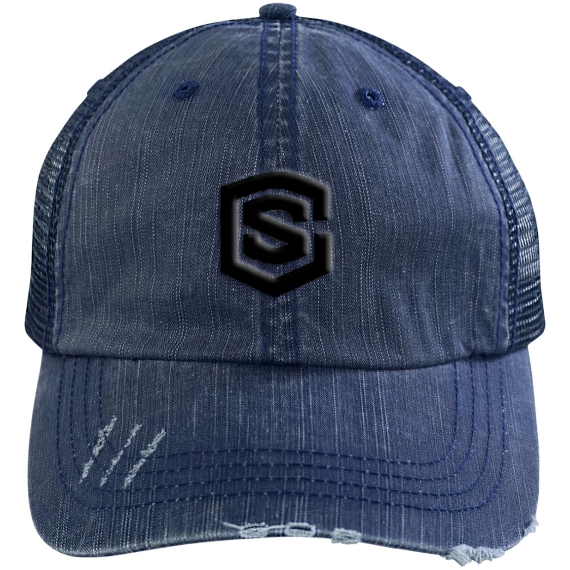 black (2) 6990 Distressed Unstructured Trucker Cap
