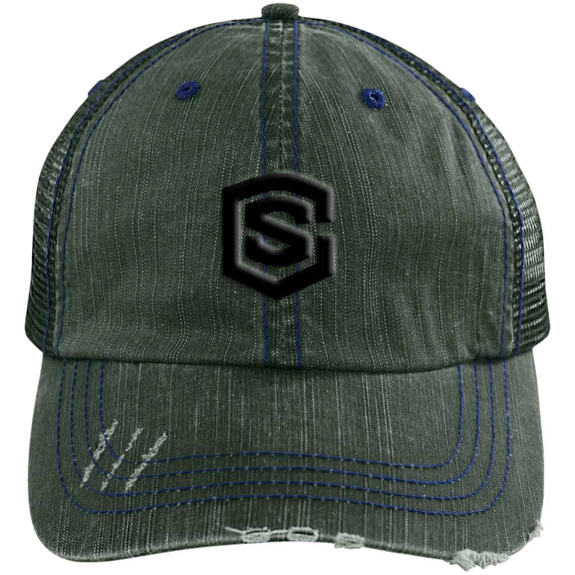black (2) 6990 Distressed Unstructured Trucker Cap