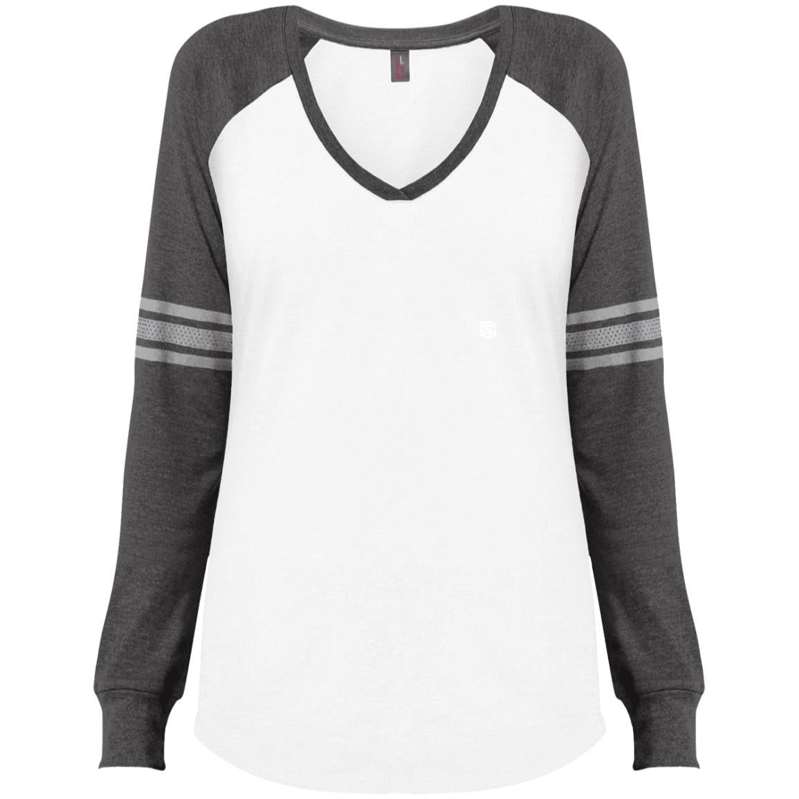 Illustrator White Logo DM477 Ladies' Game LS V-Neck T-Shirt