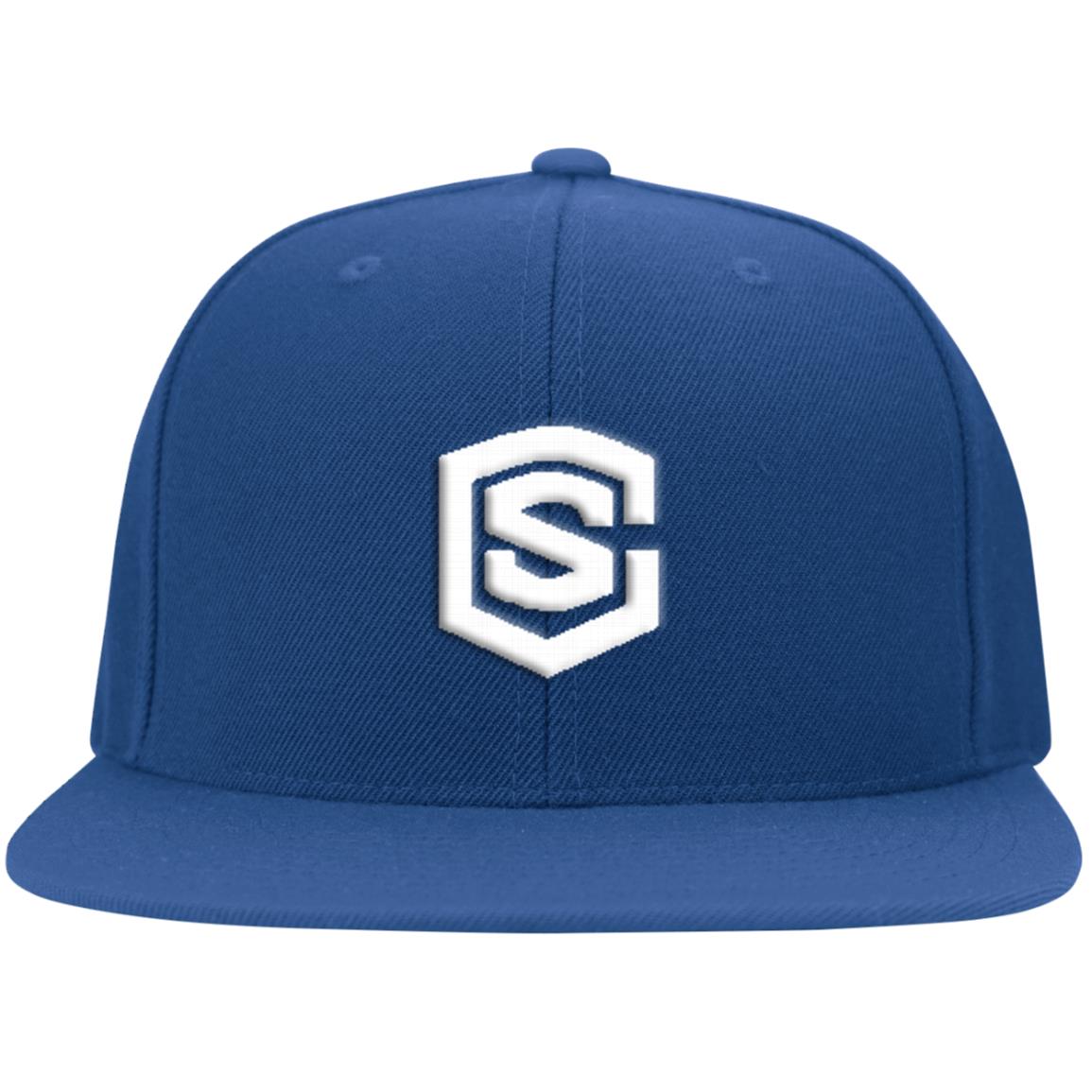 white (2) 6297F Flat Bill Twill Flexfit Cap