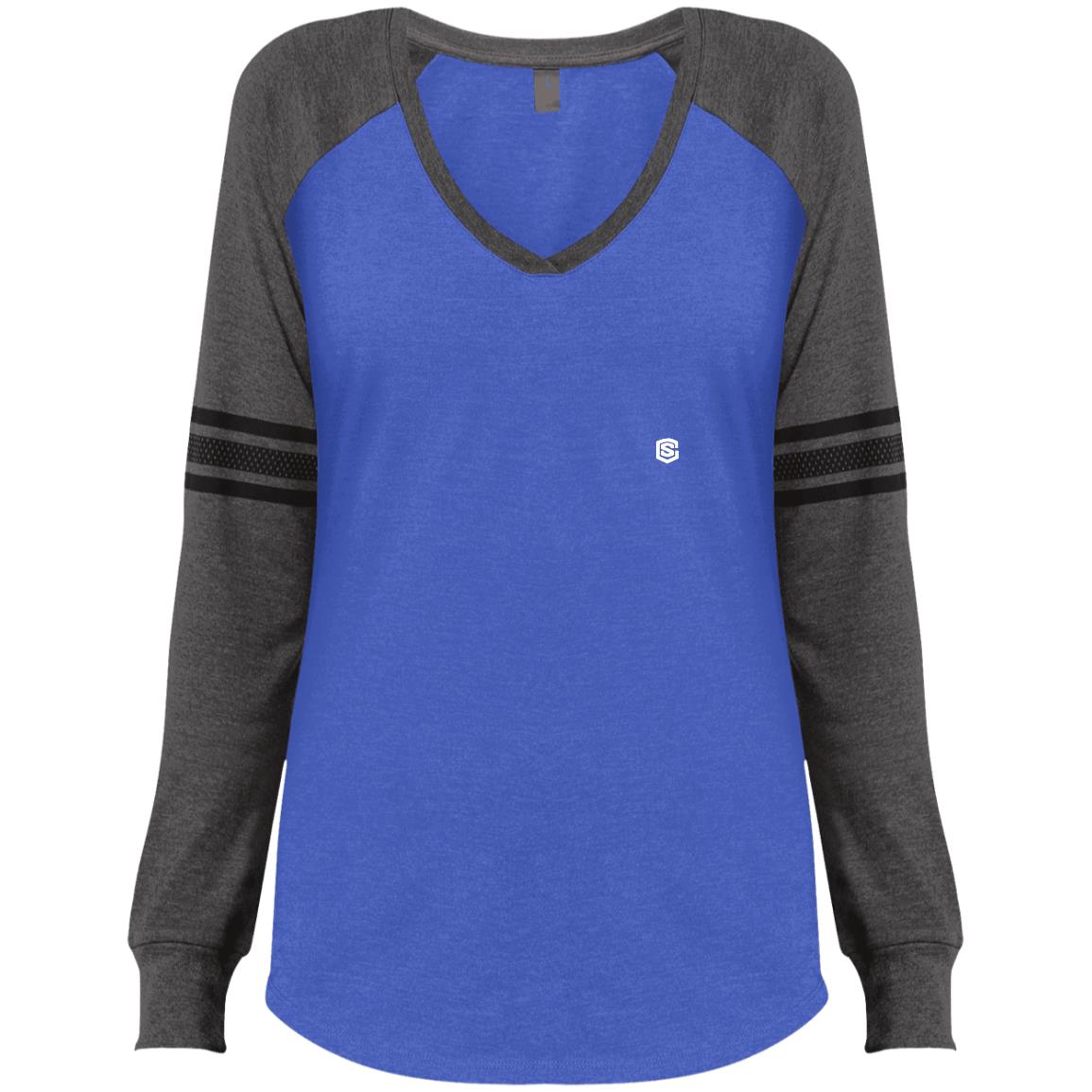 Illustrator White Logo DM477 Ladies' Game LS V-Neck T-Shirt