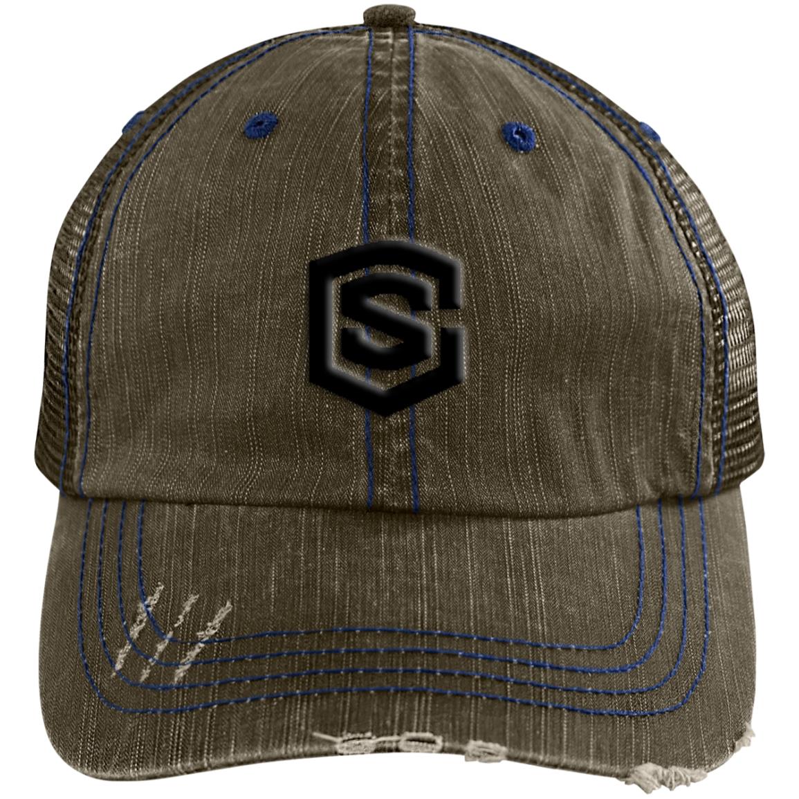 black (2) 6990 Distressed Unstructured Trucker Cap