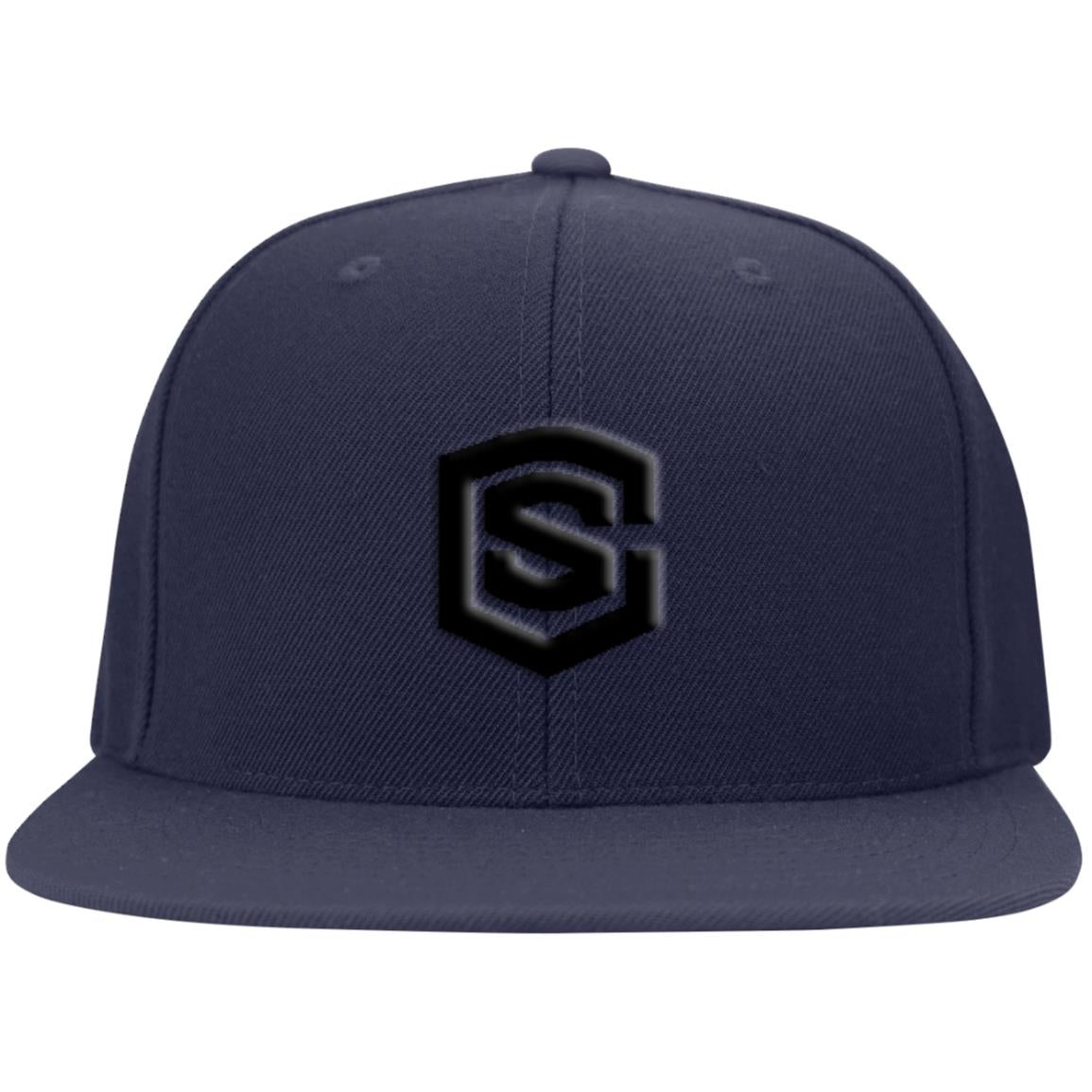 black (2) 6297F Flat Bill Twill Flexfit Cap