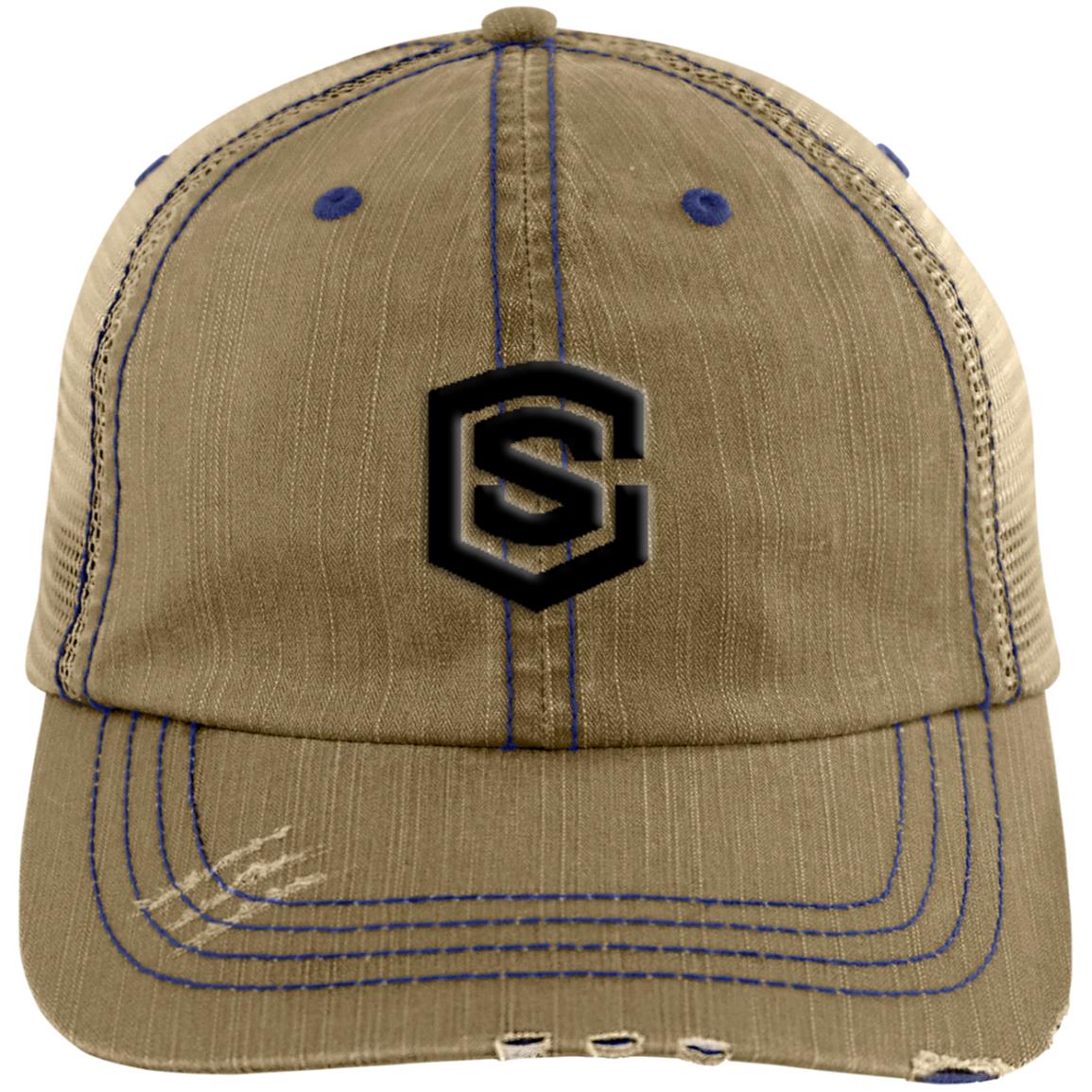 black (2) 6990 Distressed Unstructured Trucker Cap