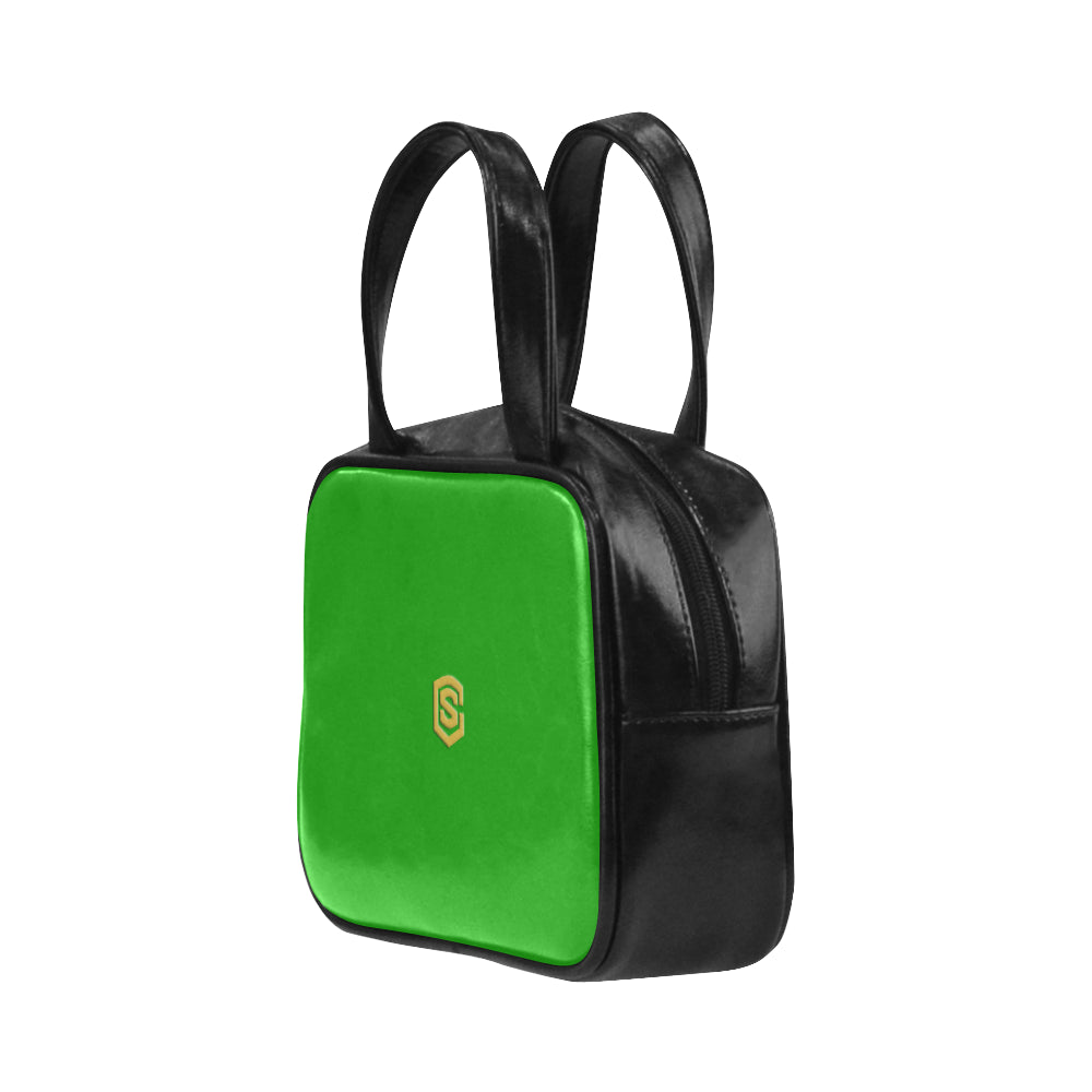 GREEN LEATHER TOP HANDLE HANDBAG gold logo Leather Top Handle Handbag (Model 1662)