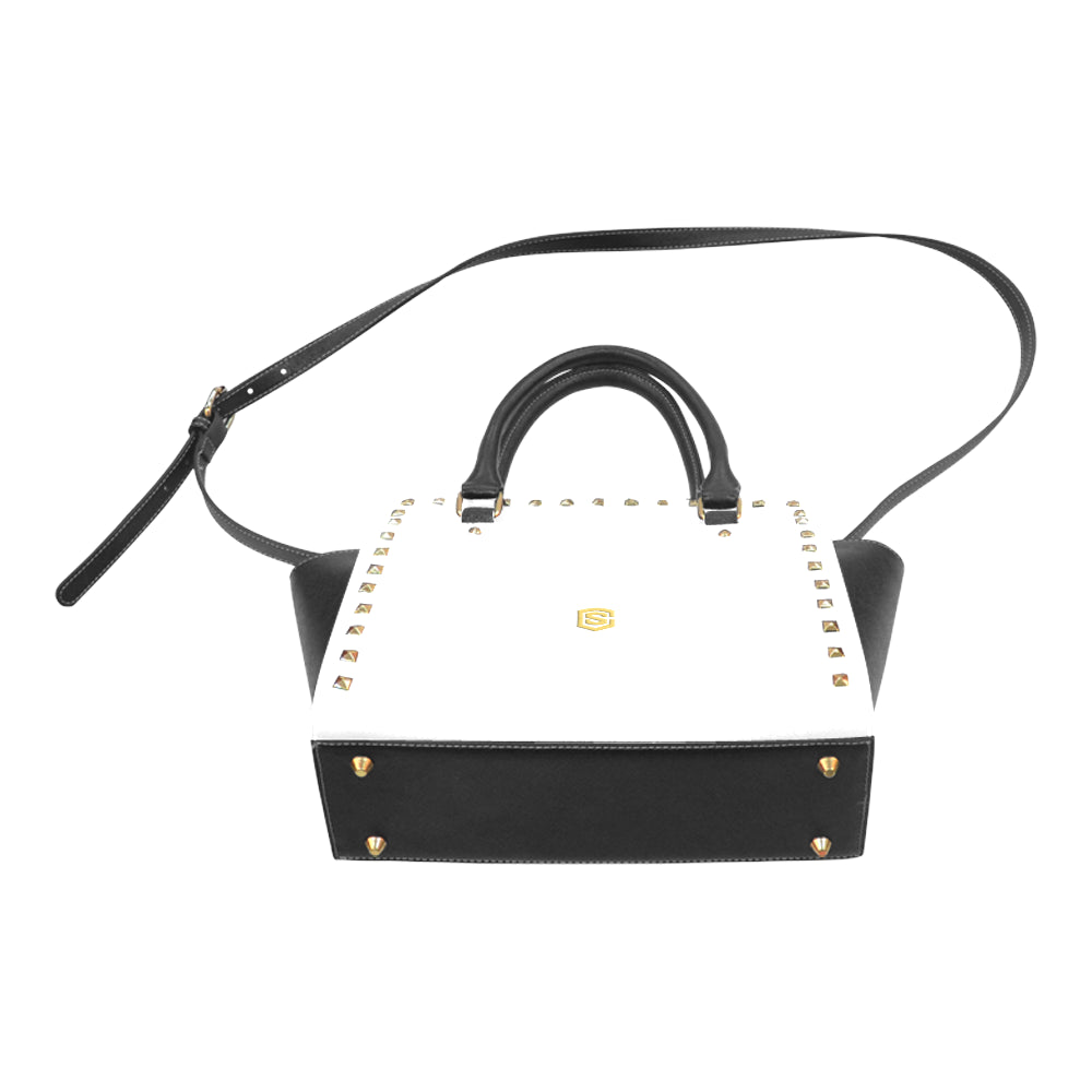 WHITE RIVET SHOULDER HANDBAG gold logo Rivet Shoulder Handbag (Model 1645)