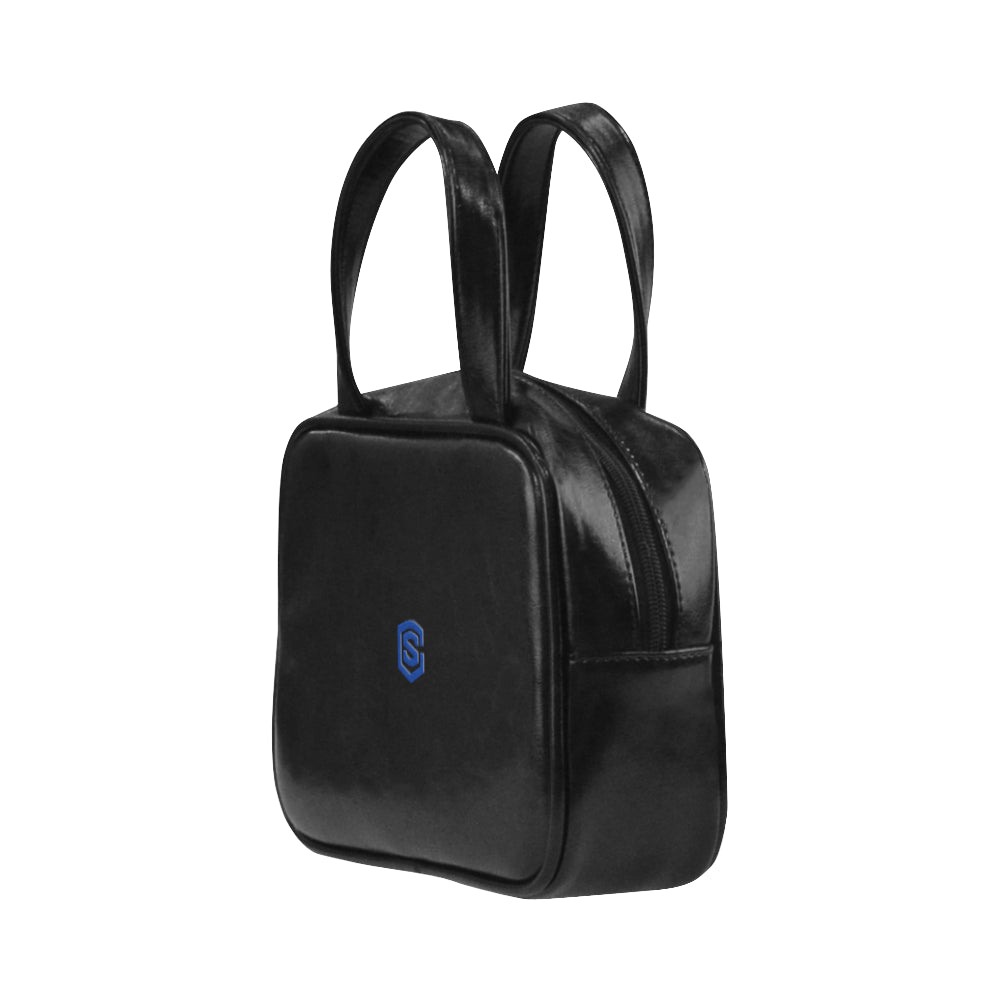 BLACK LEATHER TOP HANDLE HANDBAG blue logo Leather Top Handle Handbag (Model 1662)