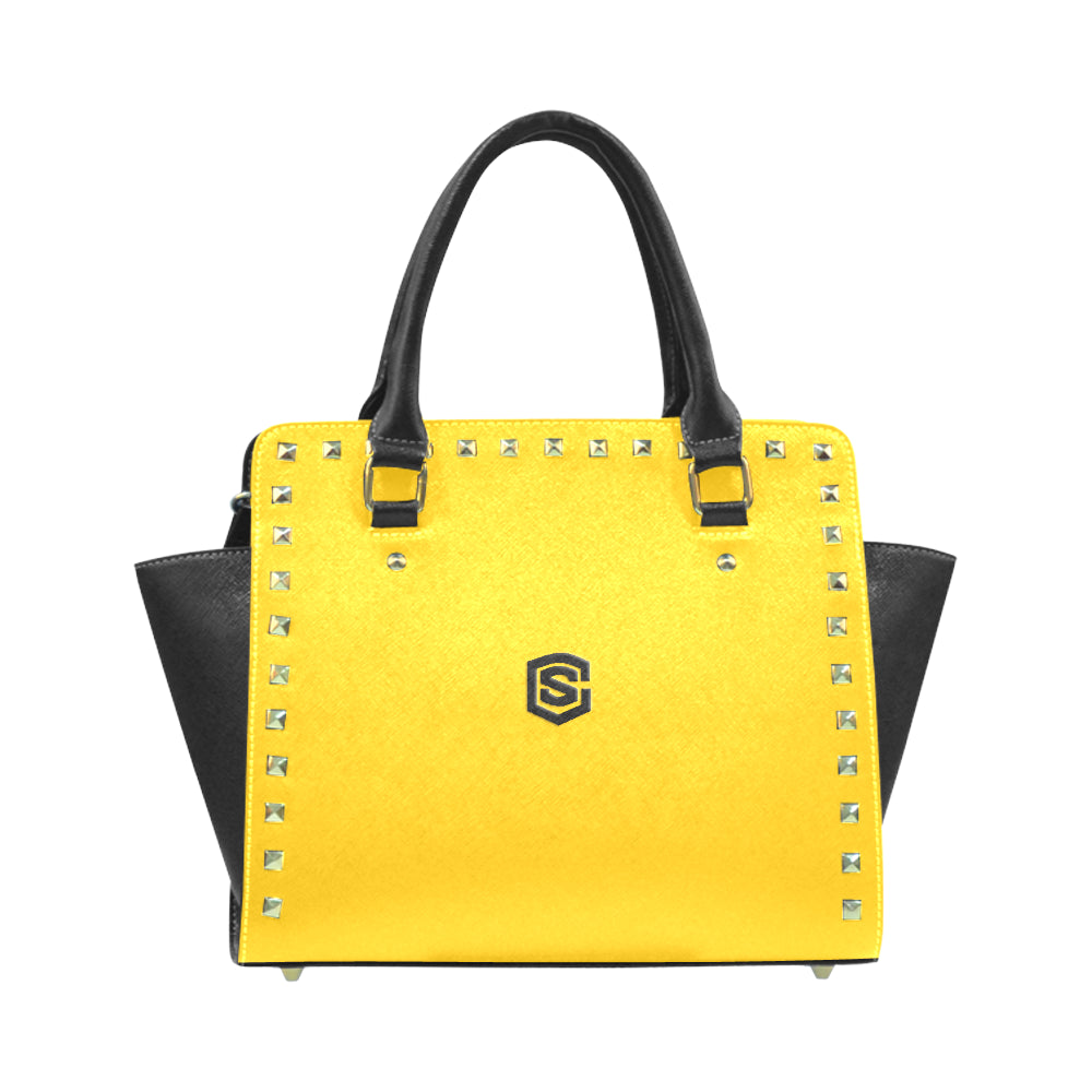 YELLOW RIVET SHOULDER HANDBAG black logo Rivet Shoulder Handbag (Model 1645)