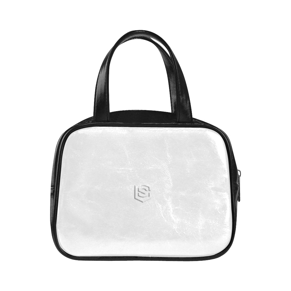 LIGHT GRAY LEATHER TOP HANDLE HANDBAG white logo Leather Top Handle Handbag (Model 1662)