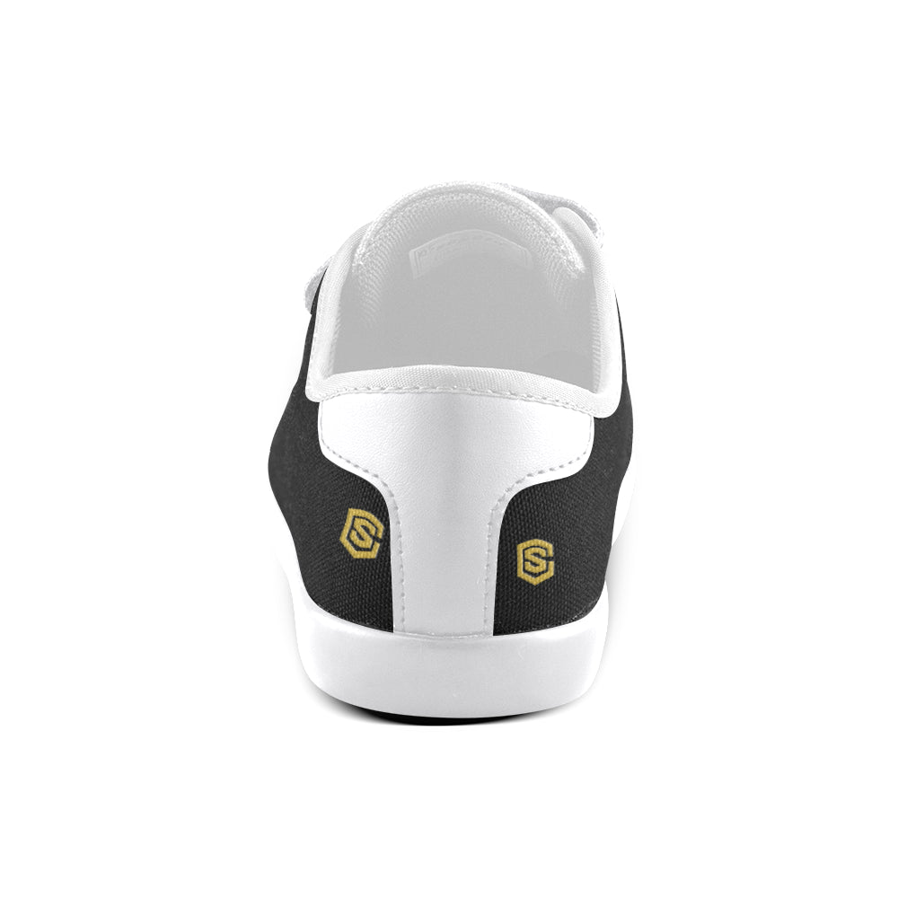 BLACK CANVAS KID SHOES gold logo Velcro Canvas Kid's Shoes (Model 008)