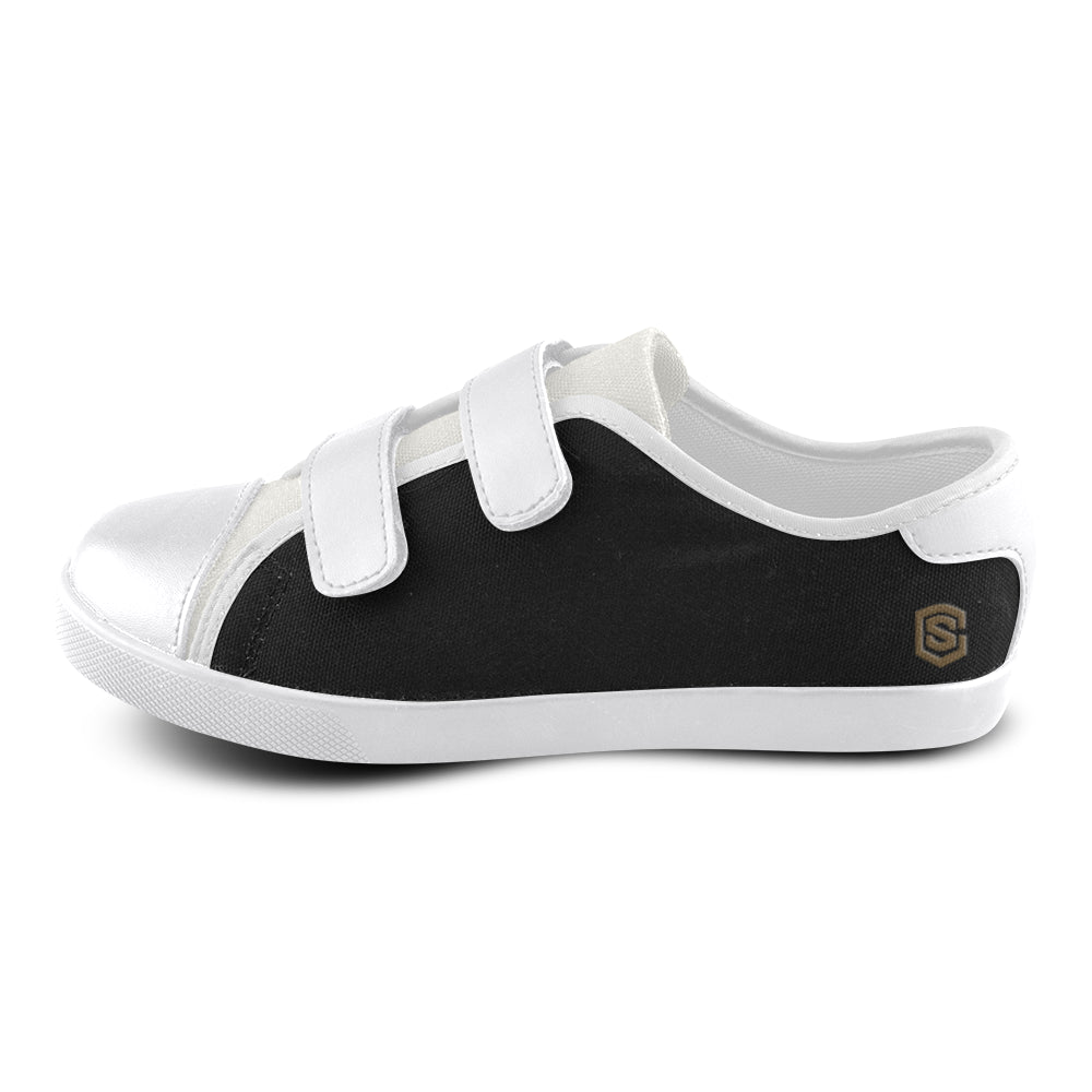 BLACK CANVAS KID SHOES brown logo Velcro Canvas Kid's Shoes (Model 008)