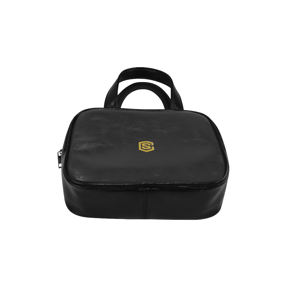 BLACK LEATHER TOP HANDLE HANDBAG gold logo Leather Top Handle Handbag (Model 1662)