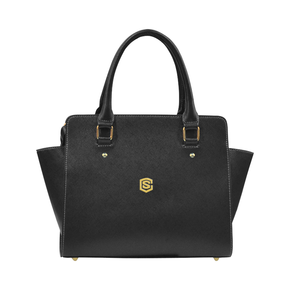 BLACK CLASSIC SHOULDER HANDBAG gold logo Classic Shoulder Handbag (Model 1653)