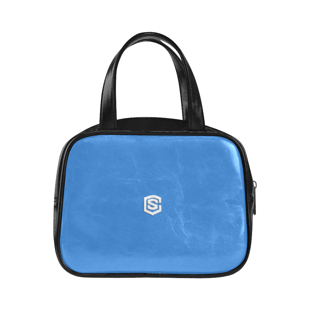 BLUE LEATHER TOP HANDLE HANDBAG white logo Leather Top Handle Handbag (Model 1662)