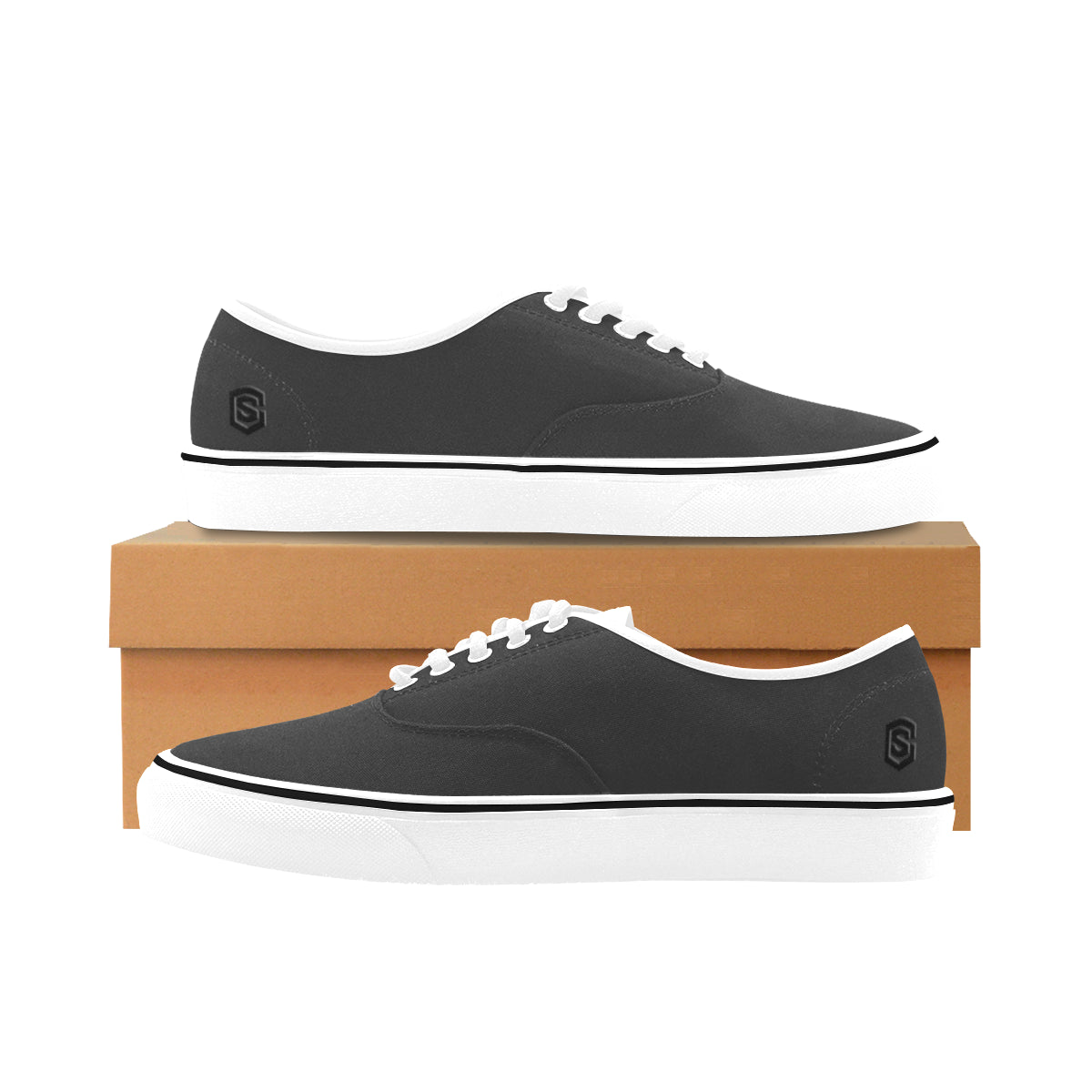 black logo Classic Women's Canvas Low Top Shoes (Model E001-4)