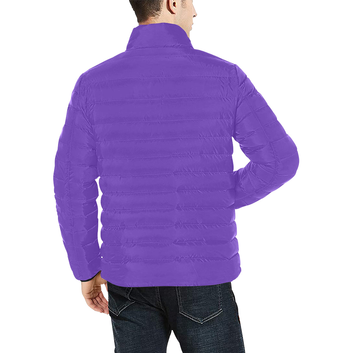 Yellow Logo Men's Stand Collar Padded Jacket (Model H41)