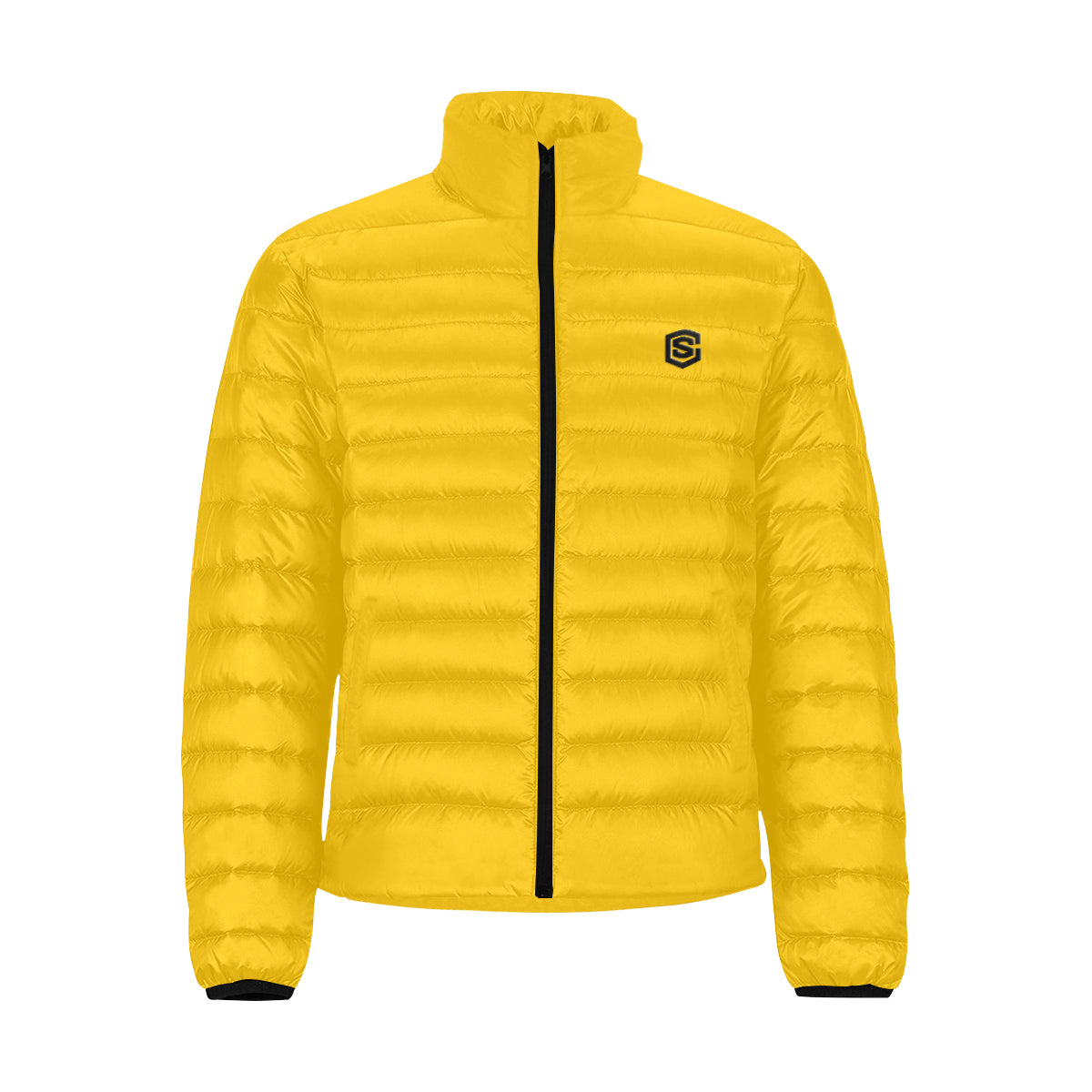 Black Logo Men's Stand Collar Padded Jacket (Model H41)