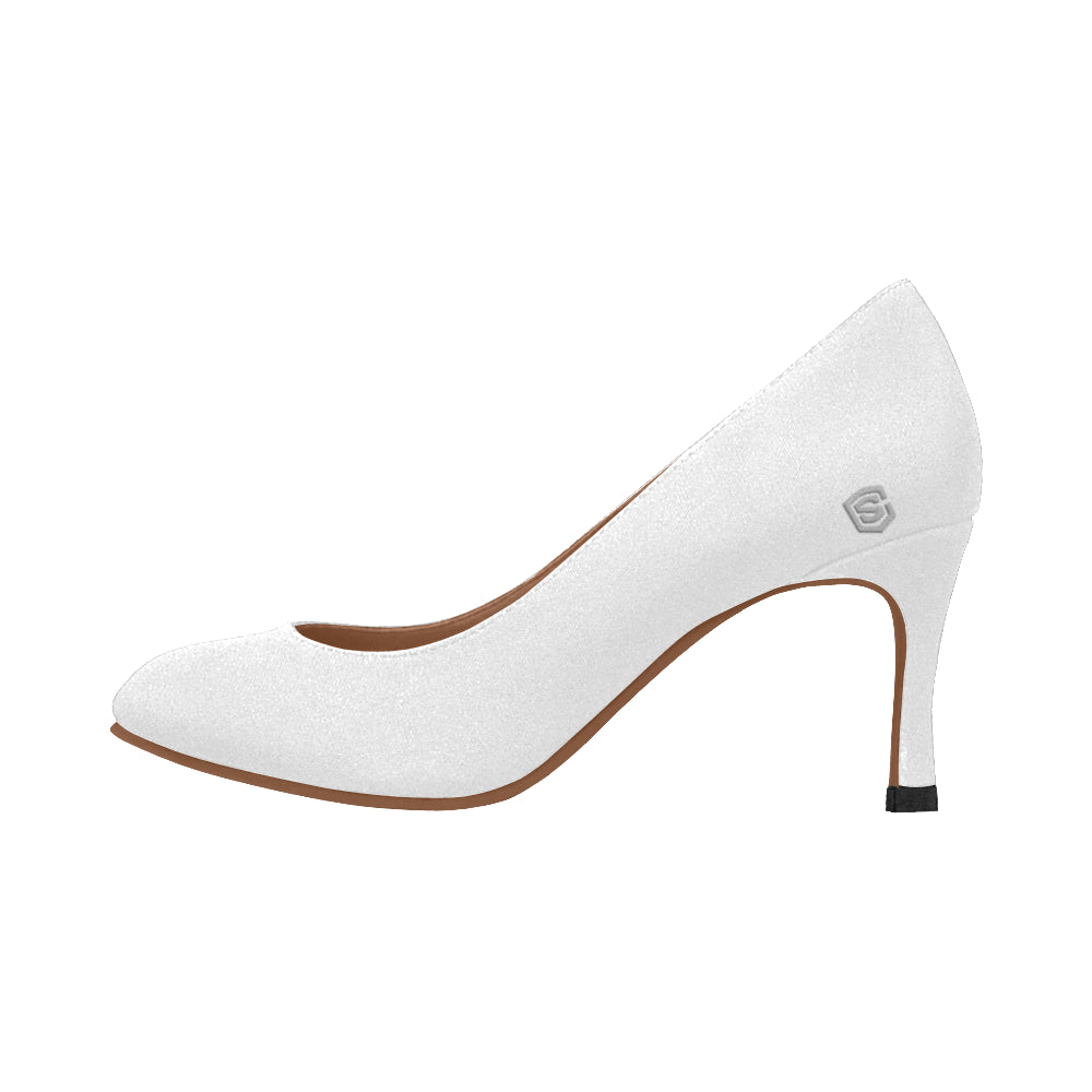 WHITE Women's High Heels silver logo Women's High Heels (Model 048)