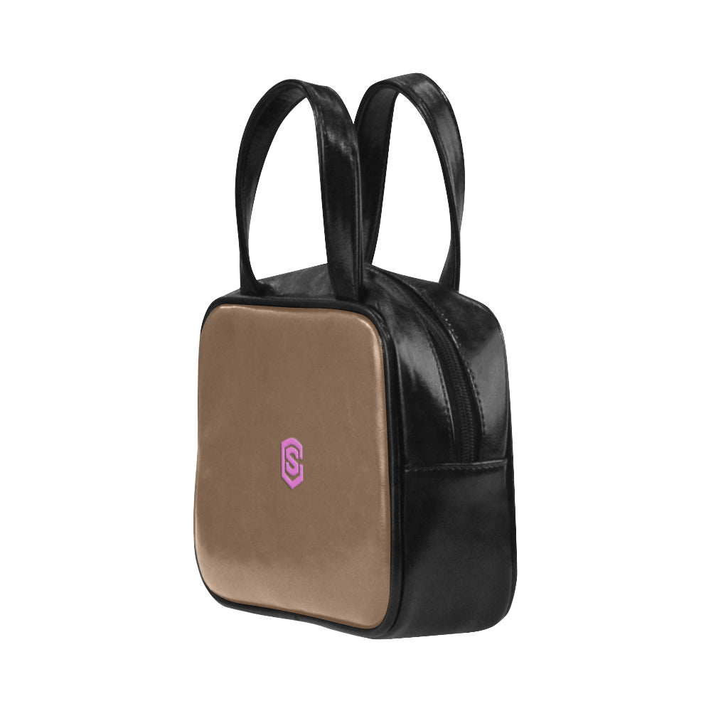 DARK ORANGE LEATHER TOP HANDLE HANDBAG pink logo Leather Top Handle Handbag (Model 1662)