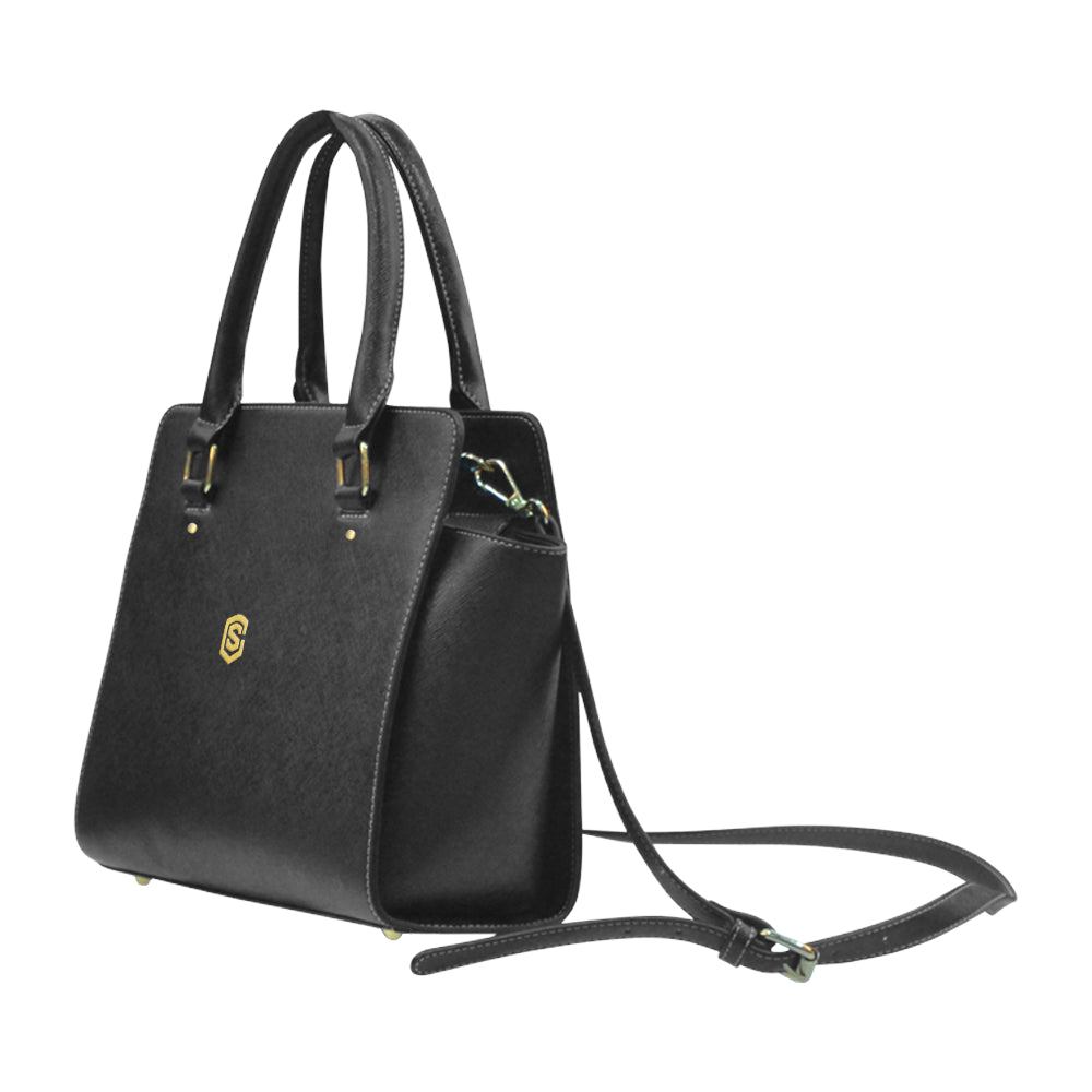BLACK CLASSIC SHOULDER HANDBAG gold logo Classic Shoulder Handbag (Model 1653)