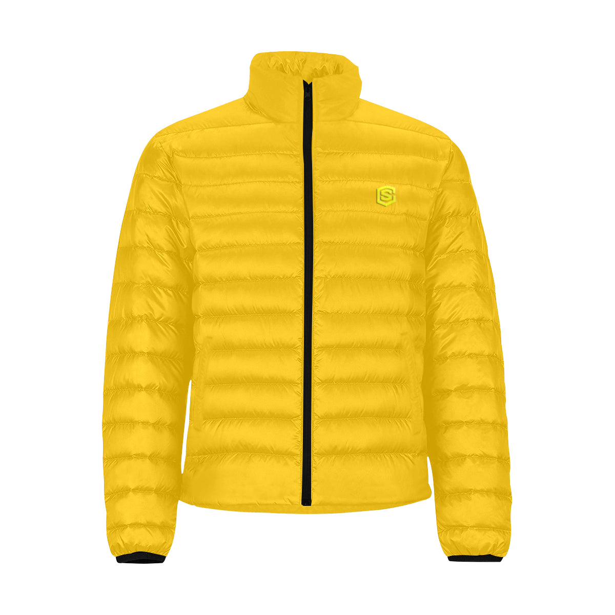Yellow Logo Men's Stand Collar Padded Jacket (Model H41)