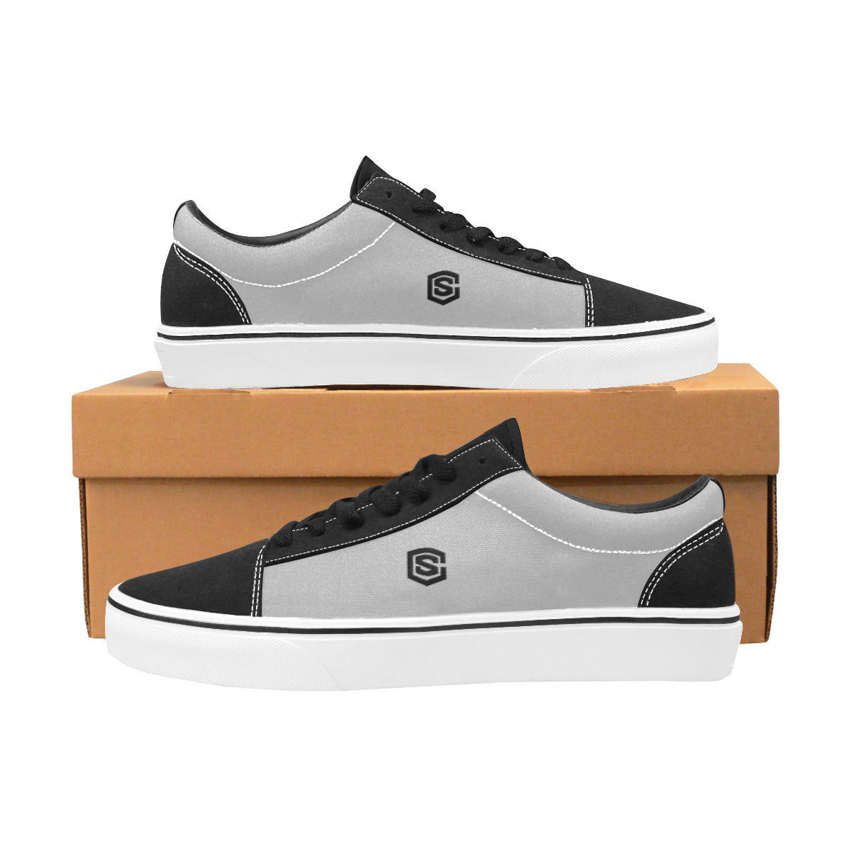 black logo Women's Low Top Skateboarding Shoes (Model E001-2)