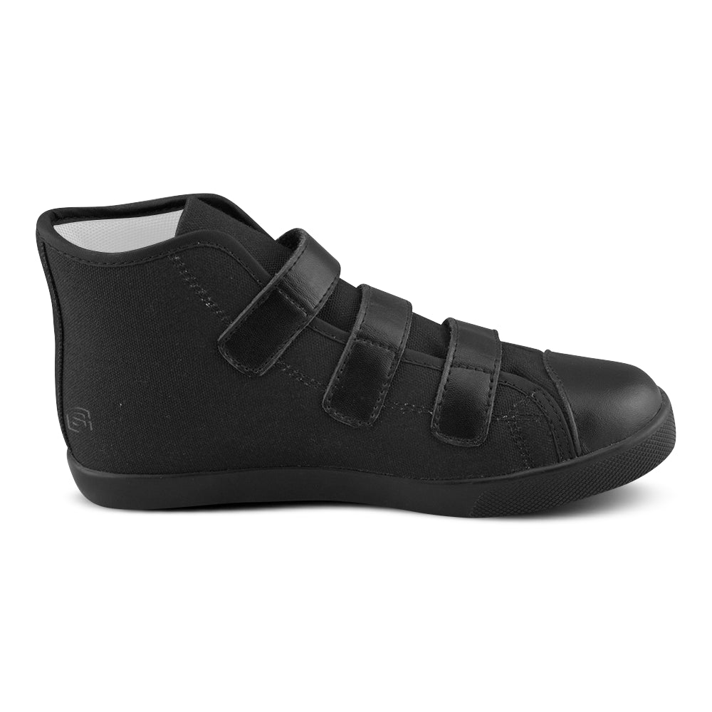 BLACK CANVAS KID SHOES black logo Velcro High Top Canvas Kid's Shoes (Model 015)