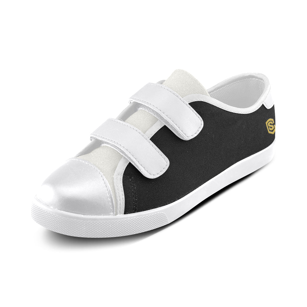 BLACK CANVAS KID SHOES gold logo Velcro Canvas Kid's Shoes (Model 008)
