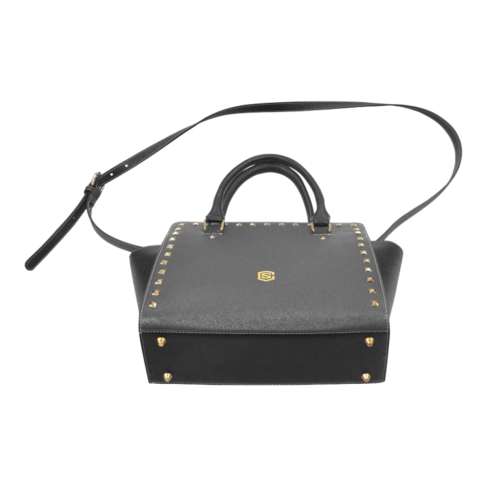 BLACK RIVET SHOULDER HANDBAG gold logo Rivet Shoulder Handbag (Model 1645)