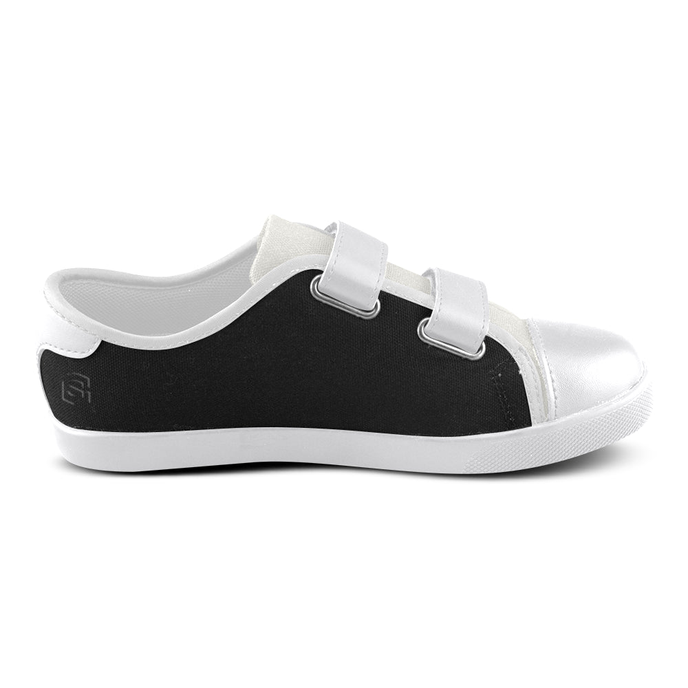 BLACK CANVAS KID SHOES black logo Velcro Canvas Kid's Shoes (Model 008)