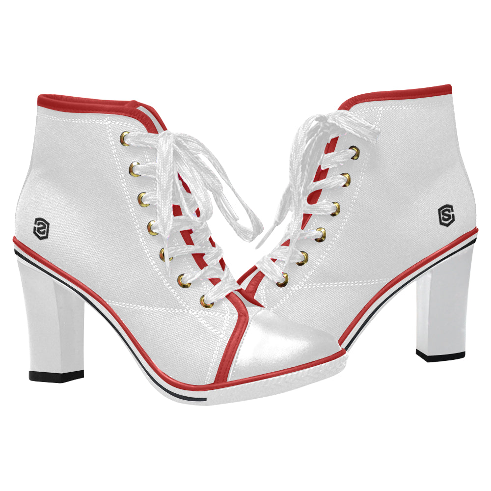 black logo Women's Lace Up Chunky Heel Ankle Booties (Model 054)