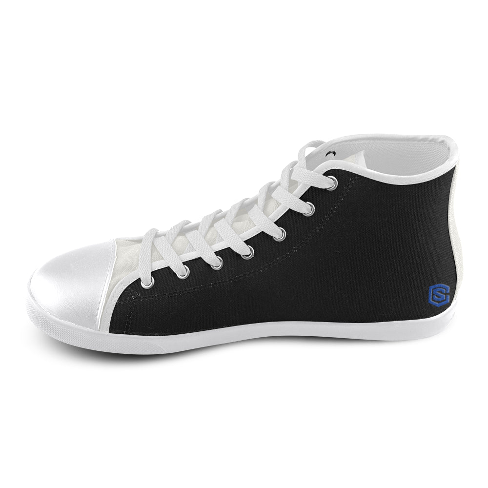 BLACK CANVAS KID SHOES blue logo High Top Canvas Kid's Shoes (Model 002)