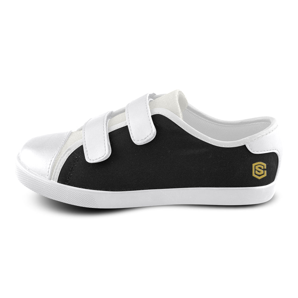 BLACK CANVAS KID SHOES gold logo Velcro Canvas Kid's Shoes (Model 008)