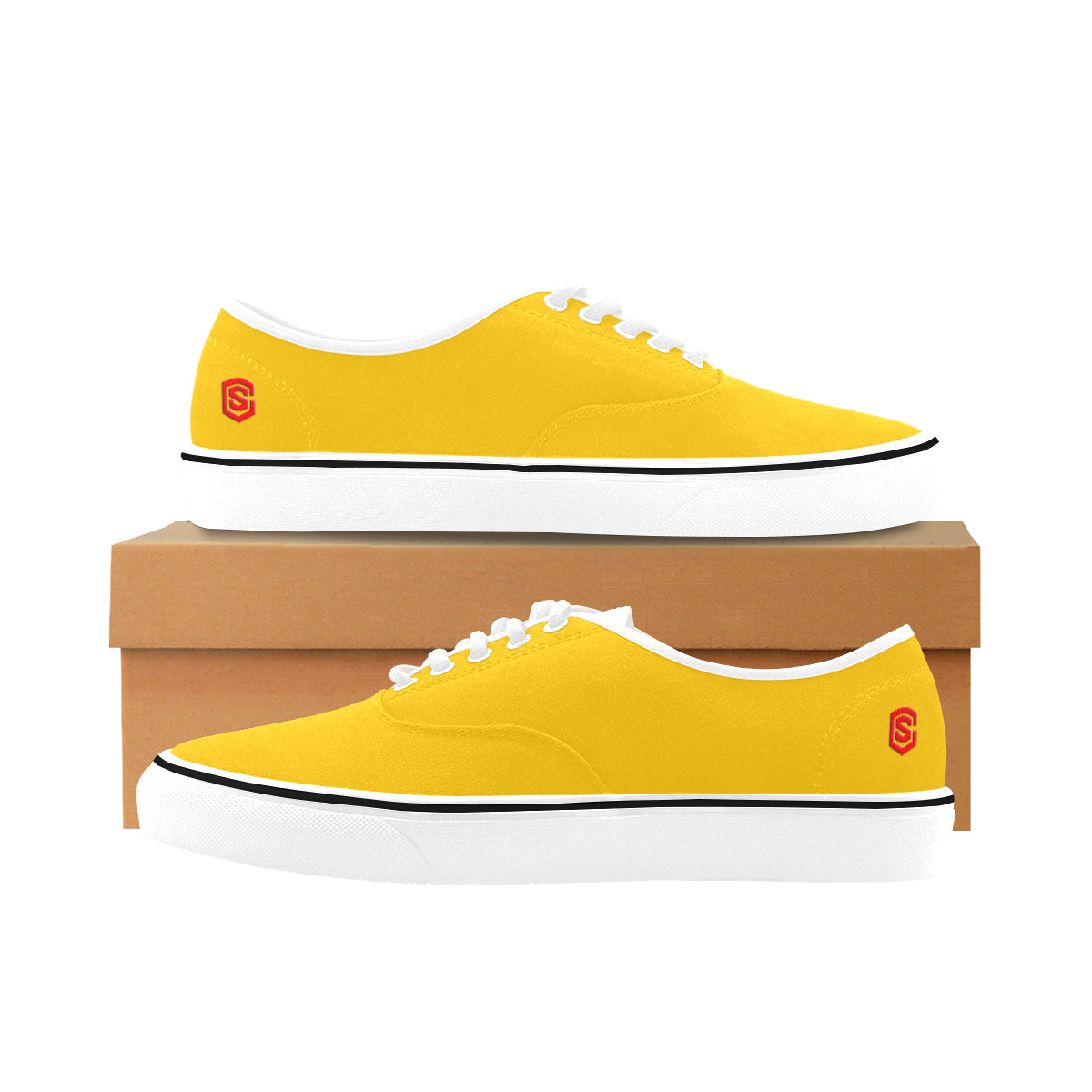 red logo Classic Women's Canvas Low Top Shoes (Model E001-4)