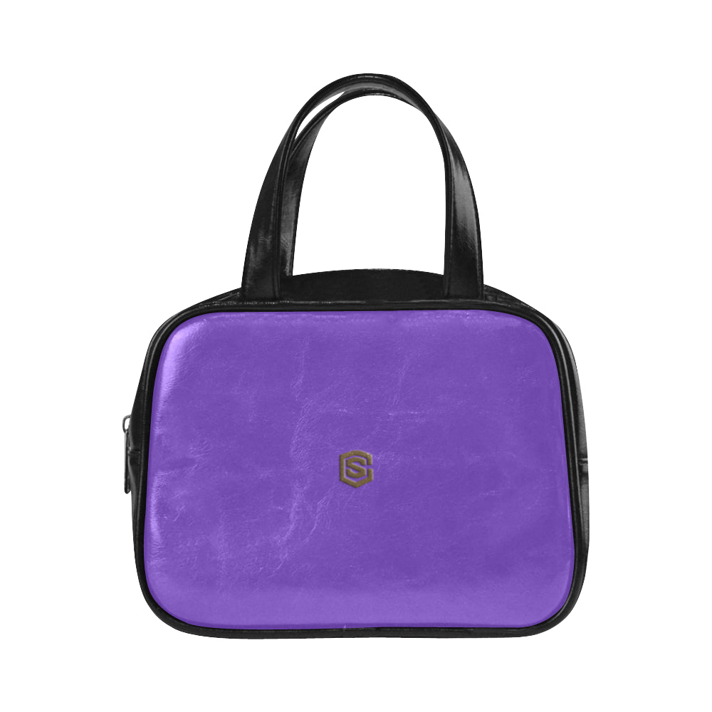 PURPLE LEATHER TOP HANDLE HANDBAG brown logo Leather Top Handle Handbag (Model 1662)