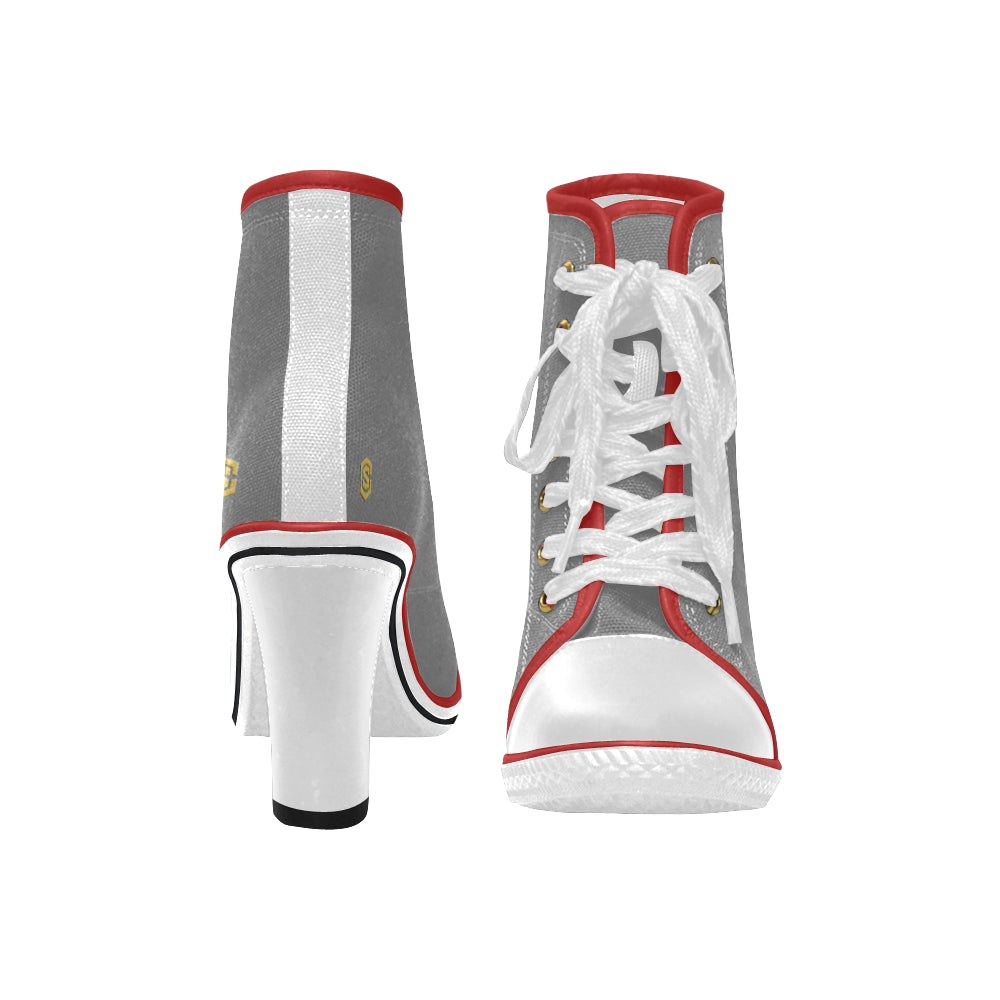 gold logo Women's Lace Up Chunky Heel Ankle Booties (Model 054)